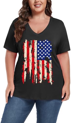 Image of ForHailey Women's Plus Size Short Sleeve Tee Shirt V Neck Basic Ladies Loose Fit T Shirt 1X-5X