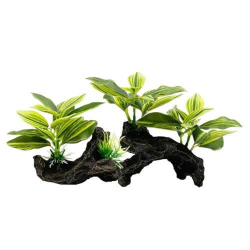 Image of Fish Tank Decorations Aquarium Decor Ornaments Betta Pink Leaf pad Hammock Artificial Driftwood Goldfish Bowl Accessories (2pcs-Green-Set)