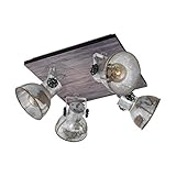 eglo lampada da soffitto barnstaple, plafoniera vintage a quattro punti luce, dal design industrial, spot da parete retrò in acciaio zincato dall'aspetto usato, legno, patina marrone, nero, e27