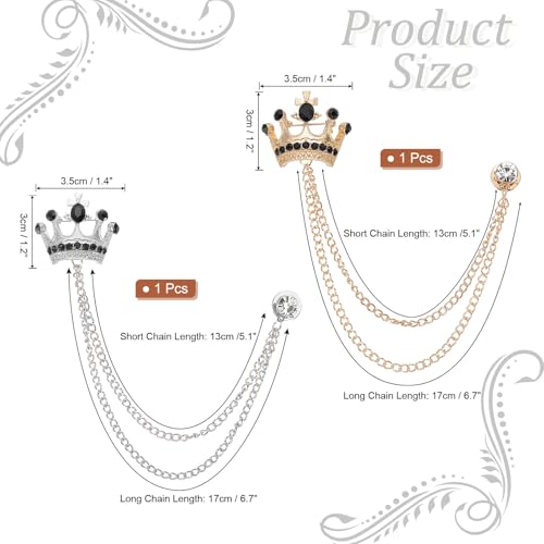Image of PATIKIL Crown Hanging Chain Brooch Pins, Rhinestone Suit Pins Fashion Crystal Lapel Pins