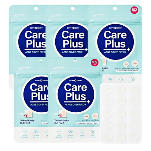 OLIVE YOUNG Care Plus Spot Patch | Hydrocolloid Acne Korean Spot Patch to Cover Zits Pimples and Blemishes for Troubled Skin and Face (510 count (Pack of 5))