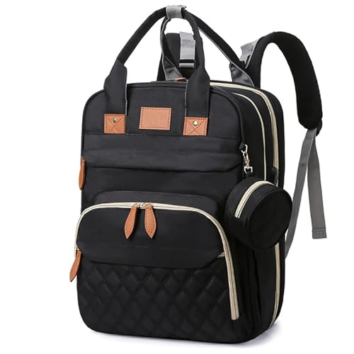 Koskids Diaper Bag Backpack, Multifunctional Waterproof,With Changing Pad, USB Port & Stroller Straps (Black)
