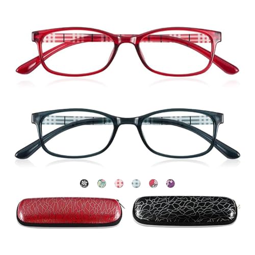 JiSoo Reading Glasses Women 1.0 - Small Ladies Reading Glasses, Flexible Lightweight Cute Womens Readers 2Pack,Red+ Grey