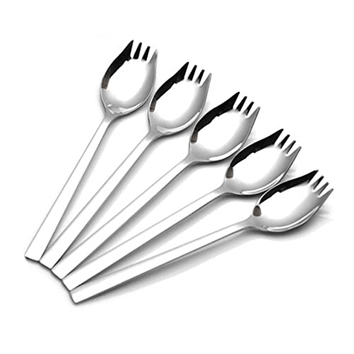 HOLIDYOYO 6pcs Stainless Steel Handle Salad Serving Spoons and Heavy Duty Spork Kitchen Utensils for Salad Dessert and Soup Dishwasher and Easy to Clean