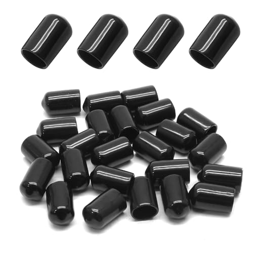 Bonsicoky 24 tapas redondas de goma, protectores de rosca de tornillo flexibles de vinilo de 3/8 pulgadas (9.5 mm), tapas de extremo de perno negro para perno de varilla de tubo de metal