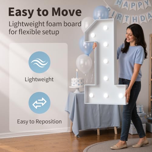 Image of Marquee Number 3 Feet Tall, Light Up Number 27 Graduation Decoration | Cool White Light, Large 27th Anniversary Party Decor, Big Stable Sign, Assembly Required, Foam Board 38 Pcs Accessory Set