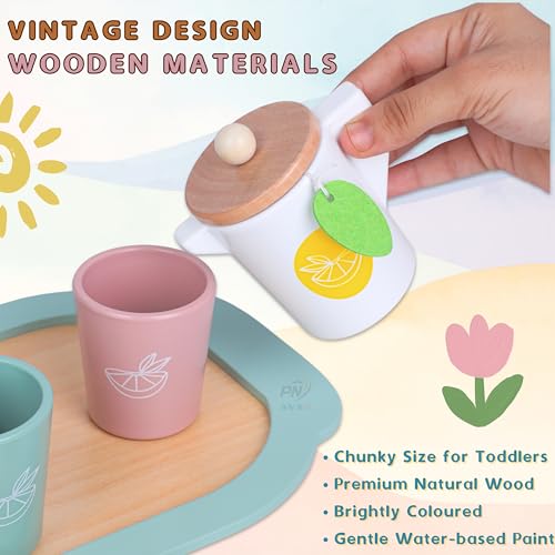 Image of Number Enlightenment Wooden Toy Train for Toddlers - Animal, Transportation, Fruit, Color Recognition Early Education Blocks (Wooden Tea Set)