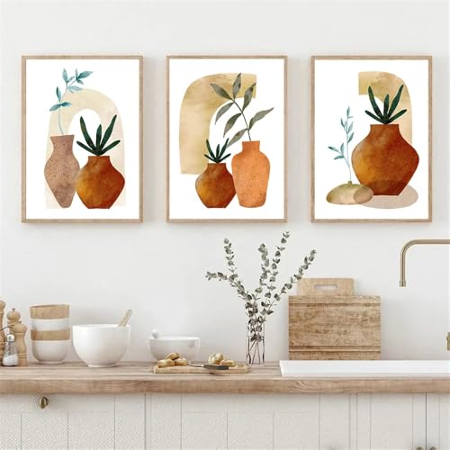 Peinture sur toile pour habiller un mur vide, triptyque feuilles bohèmes