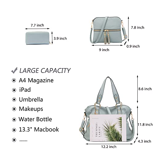 Image of Qiyuer Slouchy Handbag for Women Shoulder Bag Hobo Purse Wallet Set 3pcs | Curved Lines Butter Soft Vegan Leather Spacious Decent Size for Daily Use Matching with a Small Wallet and a Crossbody Bag