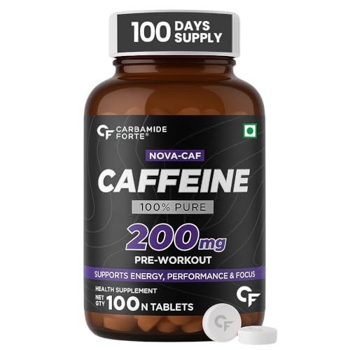 Carbamide Forte Caffeine Tablets | Pre Workout For Men & Women | 200mg Caffeine Pills | Gym Supplement for Men and Women | 100 Veg Tablets For Pre Workout