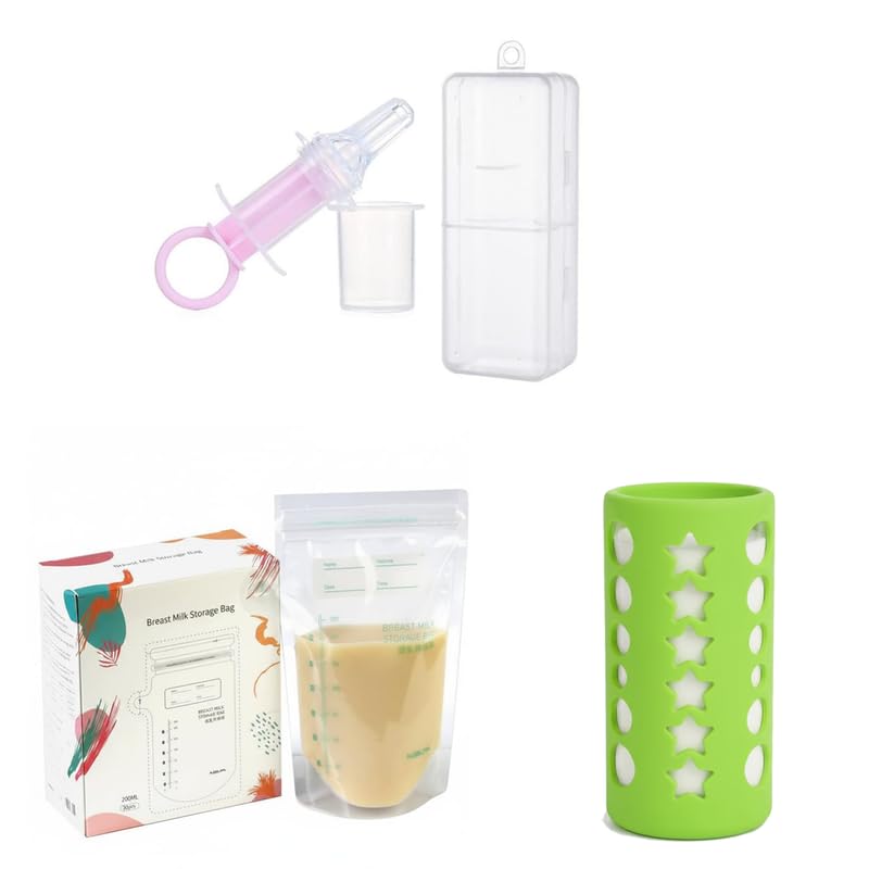 Image of Safe-O-Kid Newborn Feeding Combo | 1 Medicine Feeder, 1 Feeding Bottle Cover & 1 Breast Milk Storage Bags Pack | Feeding Essentials Kit for Newborn Babies - Assorted