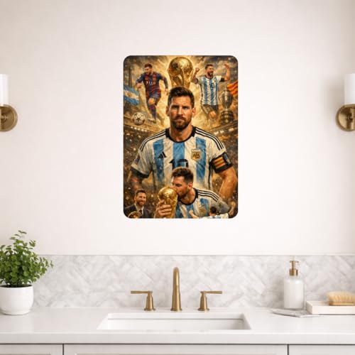 Image of Zesta Bathroom Decor Items Washroom Decor Tin Sign | Aesthetic Posters Wall Poster for Bedroom | Magnetic Cafe Decoration Items /Restaurant Decorations Items | Quirky Home Decor Bar Accent (Messi)