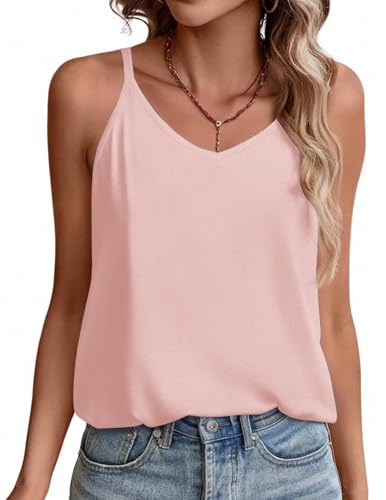 Zeagoo Vest Tops Women UK Camisole Top V Neck Ladies Top Sleeveless Spaghetti Strap Cami Tops Pink M
