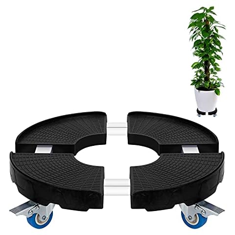 Pflanzenroller, Rollendes Tablett Einstellbare Größe 38 bis 50cm, Untersetzer Blumentopf für den Innen- sowie Außenbereich, mit 360 ° Drehbare Räder, Rutschfestes Paneel, Tragkraft 150 kg(Schwarz) Cover