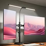 Eyteenokk 13–27″ Dual Monitor Stand for Desk with Adjustable LED Desk Lamp, Monitor Stand with Led Lights Freestanding Dual Monitor Mount (22 lbs/Arm) – Two-Screen Ergonomic Mount with Reading Lamp