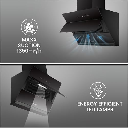 Image of Hindware Smart Appliances | Greta Neo 75 cm Chimney | 1350 CMH | Inclined Glass | Thermal Auto Clean | Filterless | Touch control, Motion sensor | 10 Yrs Warranty on Motor & 2 Yrs on Product (Black)