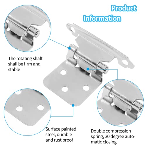 Litoexpe 10Pcs (5 Pair) Satin Brushed Nickel Cabinet Hinges 1/2 Inch, Semi-Concealed Cupboard Hinges Self-Closing Kitchen Cabinets Hinges With Door Bumpers & Screws #TOP2