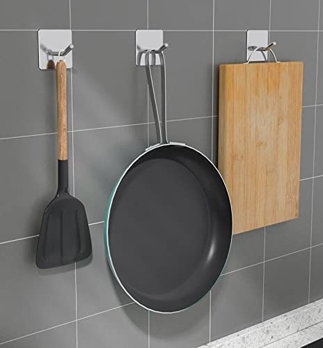 Image of Golden bird Adhesive Wall Hooks for Hanging Hold Strongly, Reusable Adhesive Hooks for Wall, Multi-Surface Damage Free Hooks for Hanging Stainless Steel Waterproof (Silver, 10)