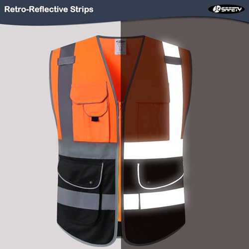 Image of JKSafety 9 Pockets Class 2 High Visibility Zipper Front Safety Vest With Reflective Strips,Meets ANSI /ISEA Standards (150-Orange 3XL)