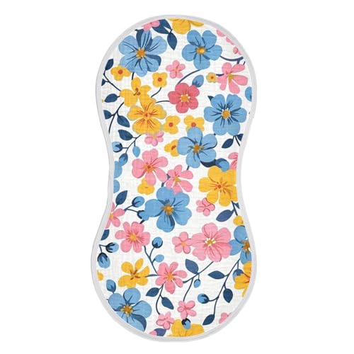 Small Flowers Pattern Muslin Burp Cloths 22x11 Inch - 4-Layer Organic Cotton & TPU Waterproof Lining, Absorbent Baby Bibs for Boys/Girls with Hanging Loop