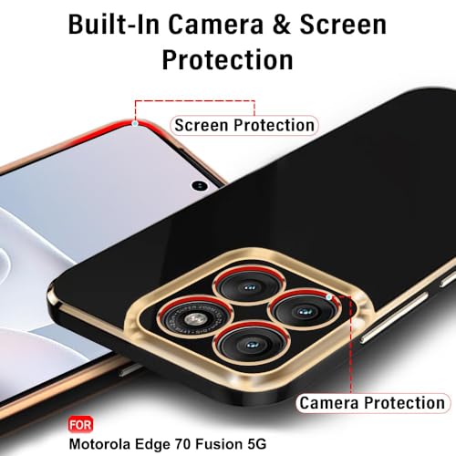 Image of TheGiftKart Luxurious Golden-Plated Back Cover Case for Motorola Moto Edge 70 Fusion 5G | Raised Lips for Camera & Screen Protection | Shockproof Design | Stylish Back Cover Case (TPU, Black)