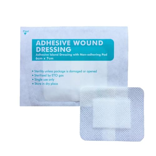 FunnAura 20 Pcs Self Adhesive Dressings for Wounds Water-Resistant Sterile Non-Woven Large Plasters for Surgical Dressing (6cm X 7cm)