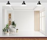Loccor 7x5ft Fabric Modern Interior Backdrop Minimalist Empty Room White Wall and Plants Decor Background Home Office Video Conference Zoom Background Photo Booth Studio Props