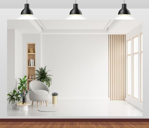 Loccor 5x3ft Fabric Modern Interior Backdrop Minimalist Empty Room White Wall and Plants Decor Background Home Office Video Conference Zoom Background Photo Booth Studio Props