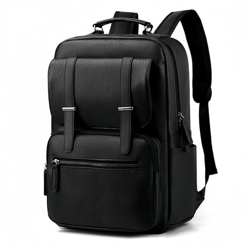 Mochila de Couro Sintético para Adulto, Cabe Notebook de 15,6 Polegadas (preto)
