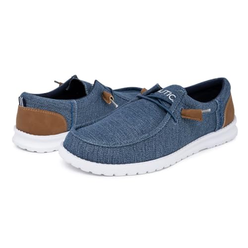 Image of Nautica Men's Comfort Loafers, Slip-On Boat Shoe, Lightweight Casual Stretch Sneaker-Rushford