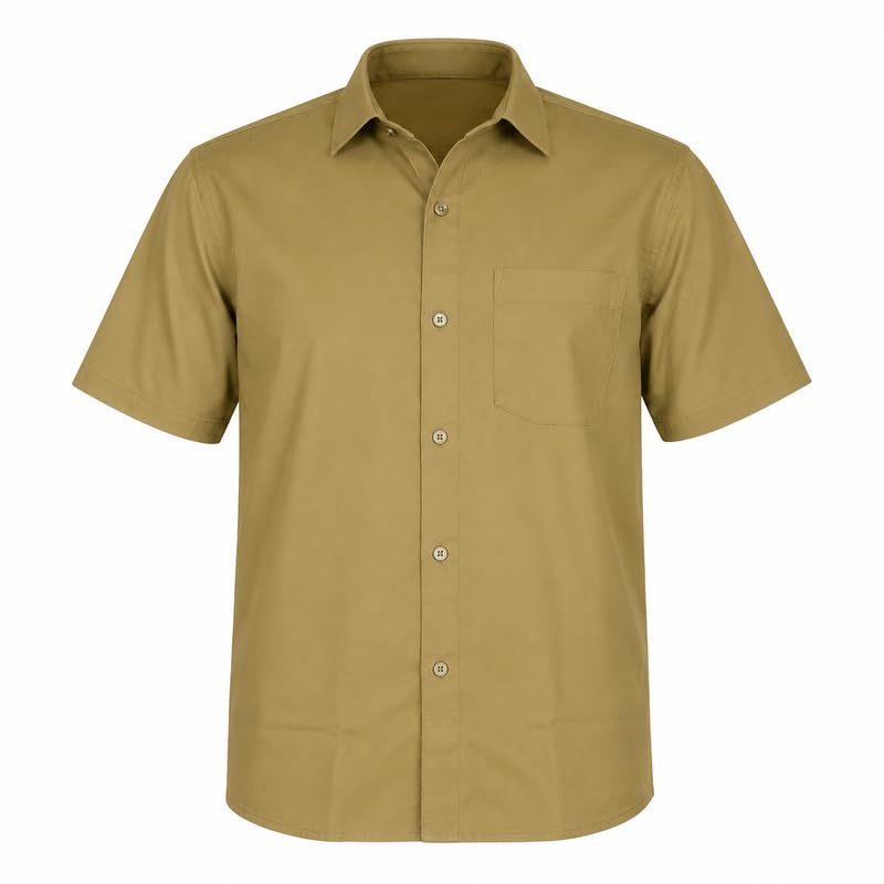 Men’s Khaki Half Sleeve Uniform Shirt | Regular Fit Workwear Shirt for Taxi Drivers, Workers & Staff | Comfortable Cotton Blend Button Down Casual Utility Shirt-picture-24
