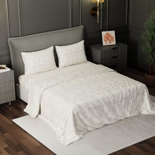Image of BLISSHOME Everlast 150TC King Size Printed Bedsheet with 2 Pillow Covers for Double Bed, Aesthetic Bedding, Wrinkle Resistant, 100+ Wash Durable, Quick Dry, Ornate Design - Brown (228cm x 274cm)