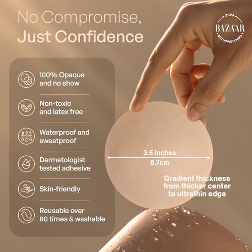 Gatherall Thick Silicone Nipple Covers - No Show Invisible & Skin-Friendly - Seamless Waterproof Adhesive Pasties4