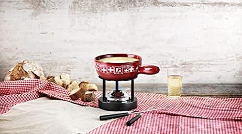 KUHN RIKON Caquelon Suisse rot 22cm, aus Ton, 2.1 Liter Inhalt für 2-4 Personen, hochwertige Tonmasse