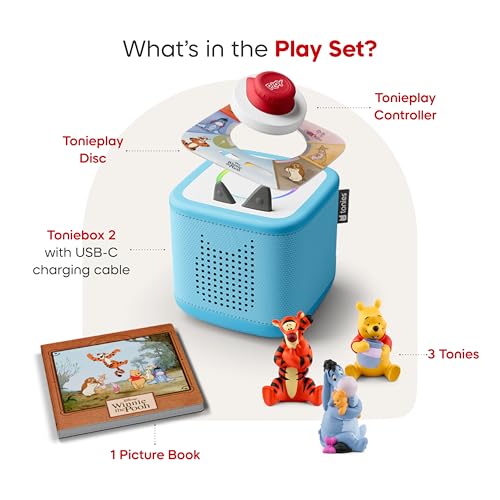 Image of Toniebox 2 Audio Player Bundle for Kids 3+ with Winnie The Pooh, Tigger, Eeyore Figurines and Tonieplay Game & Controller - Sky Blue