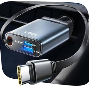 LISEN Para iPhone 17 Pro Max Air Retractable Car Charger USB C Carga Rápida, [Ultra-Mini, 60% menos espacio] 57W Tipo C Cargador de Teléfono de Coche Adaptador para iPhone 16e 16 15 Samsung S25 S24