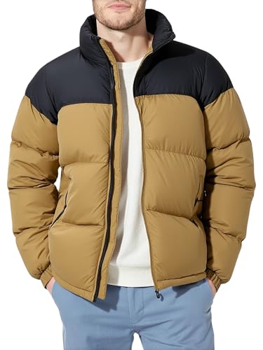 Men's Puffer Jacket Thickened Winter Coat Warm Stand Collar Color Block Zip Up Jacket Ski Bubble Coat3