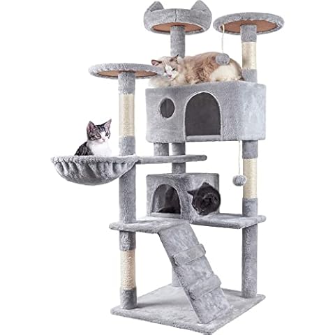 HOMIDEC Cat Tree, 151cm Cat Scratching Post Stable Cat Tower for Large Cat, Activity Centre Cat Climbing Tree with 2 Cat House, Hammock, 4 Sisal Posts, Ladder, and Rest Place for Indoor Cat Cover