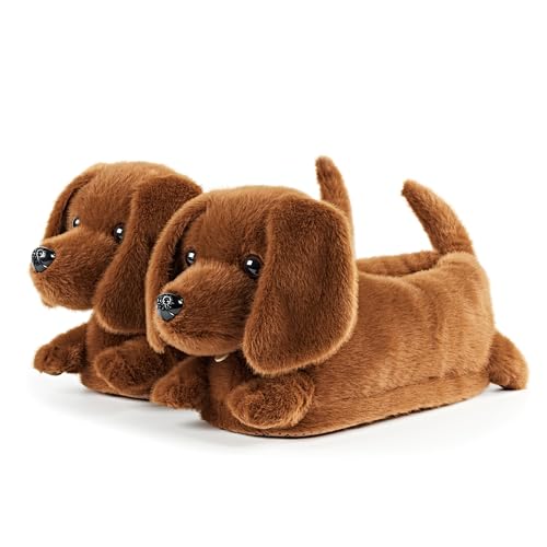 ooohyeah Womens Non-Slip Funny Animal Slippers Cute Fuzzy Cozy House Slippers for Women Birdie the Dachshund Size 9-10