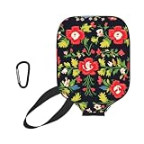 YQxwJL Ukrainische Stickerei-Stil Rose Print Neopren Pickleball Paddle Cover Reißverschluss Schutzhülle mit Netztasche und Karabiner