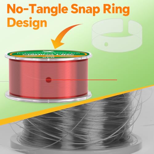 Image of Monofilament Fishing Line with Knot Guide Card, Tangle-Free Snap Ring for No More Mess, Low Memory Smooth Casting Nylon Mono String, 15 /20 /30 /50 /80LB, 220-1050 Yards