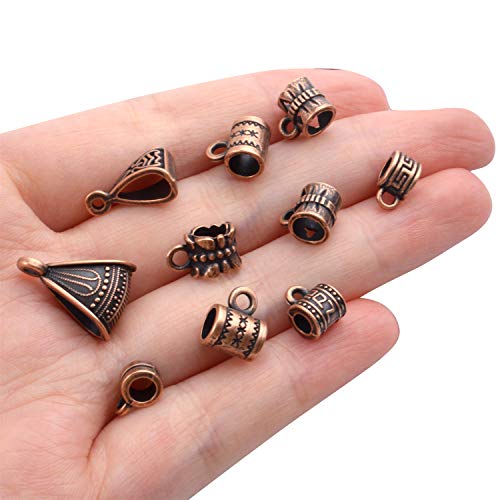 BronaGrand 100g (About 120-170pcs) Mixed Antique Copper Bail Beads,Spacer Bead,Bail Tube Beads,Bracelet Charms,Necklace Pendants for Jewelry and Craft Making