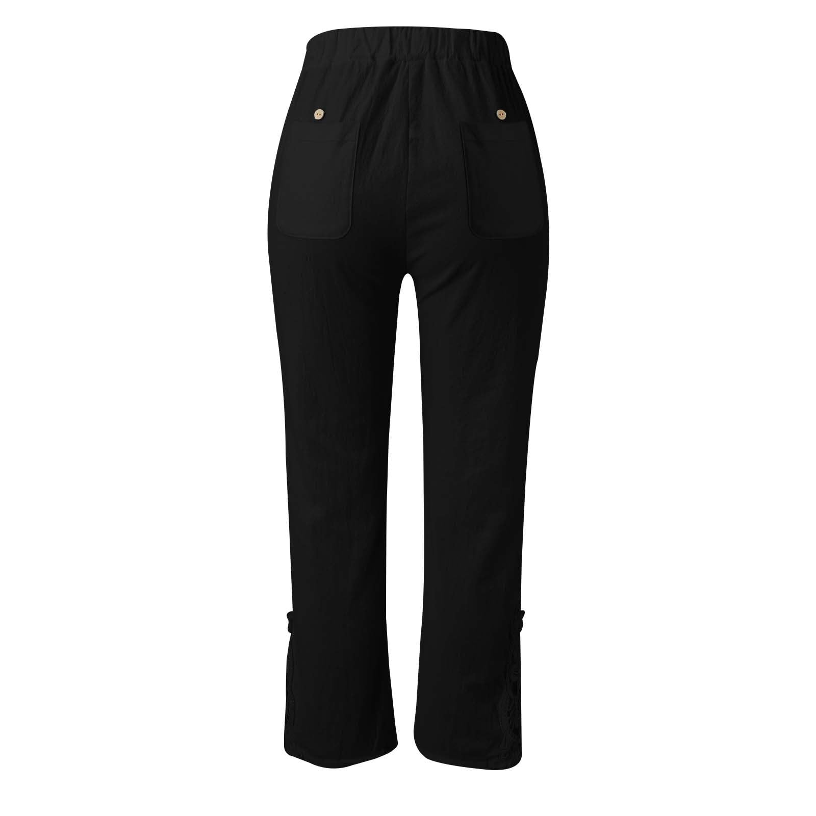 Pantaloni Larghi Donna,Pantaloni Donna Cotone,Vita Alta Con Coulisse Bottoni Pinocchietto Cropped Pants In Pizzo Casual Larghi Trekking Escursionisno Per Jogging Fitness