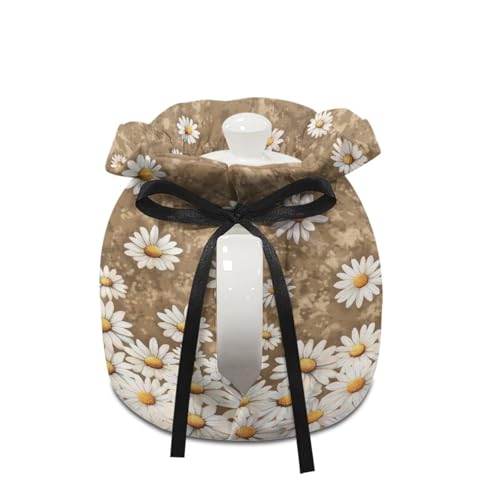 Image of Tea Cozy for Teapot Hedgehog Daisy Print Tea Kettle Dust Cover Keep Warm Breakfast Warmer with Drawstring Kitchen Decorations