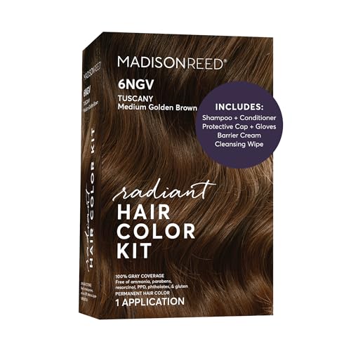 Image of Madison Reed Radiant Hair Color Kit - 6NGV Medium Golden Brown (Tuscany Brown), Salon-Quality Permanent Hair Dye, Superior Gray Coverage & Dimensional Color | PPD-Free & Ammonia-Free, 1 Pack