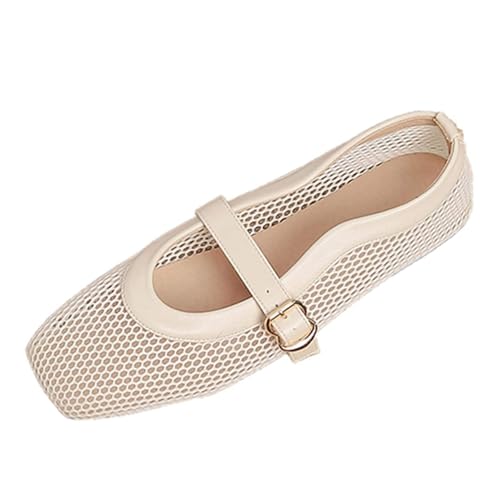 Ballerines Femme - Mocassin Femme Chaussures Été Femmes Respirantes Filet Résille Boucle Métal Carré Confortables Casual Ville Marche Travail Mode Tendance