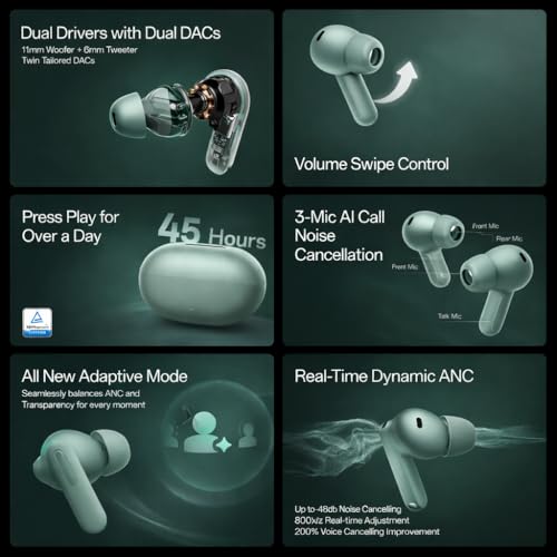 Image of Buds 4 ANC in-Ear Earbuds, AI Smart Controls Compatible with OnePlus 12, 11, 10, 9, 8 (Zen Green) (LK09H5)