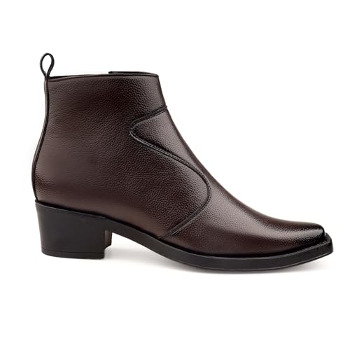 Image of BXXY Men's 5-6 Cm Block Heel Height Increasing Faux Leather Material, Casual Formal Slipon Ankle Boot and Dress Boot