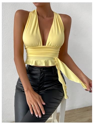 SOLY HUX Women's Sexy Deep V-Neck Halter Crop Top Summer Beach Vacation Clothes Y2K Trendy Tank Top for Going Out Party4