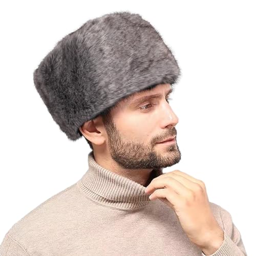 Image of Faux Fur Cossack Hat Fuzzy Trapper Trooper Hat Windproof Warm Russian Ushanka Winter Ski Hunting Cap Unisex